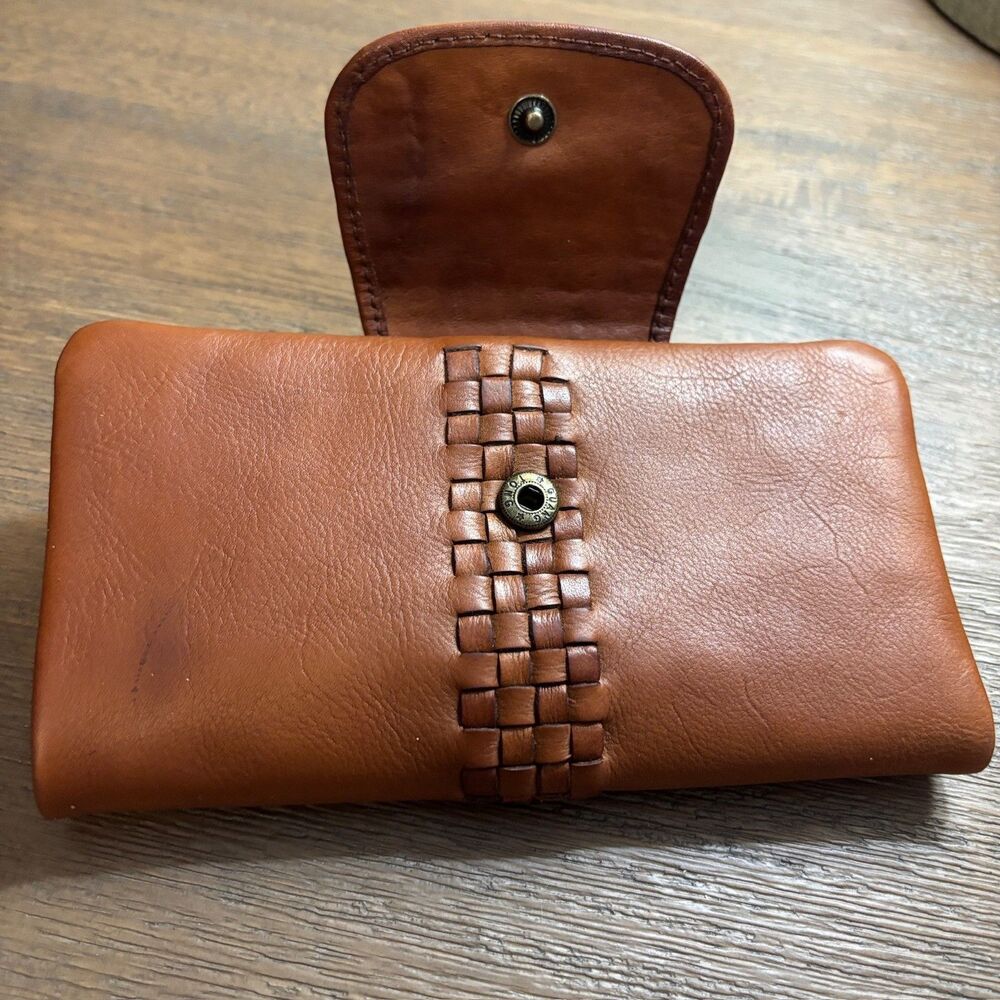 Great American Leatherworks Brown Woven Leather Bifold Wallet Cognac Brown Boho - Picture 8 of 8